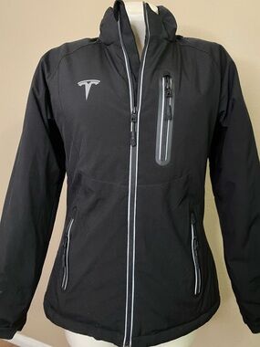 Tesla Black canvas heavy Jacket logos and zipper pockets M